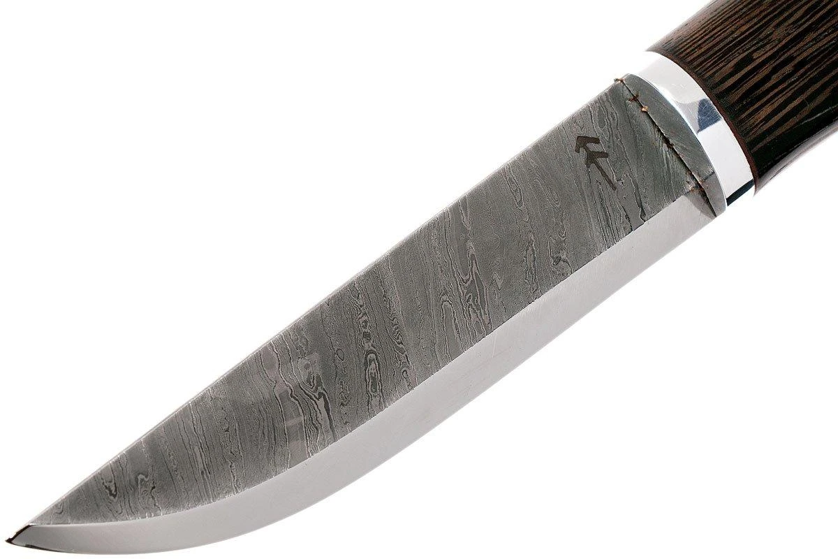 Autine Damascus Bushcrafter, Wengé, Damast, Brown RH Sheath, Cuchillo Bushcraft - Imagen 3