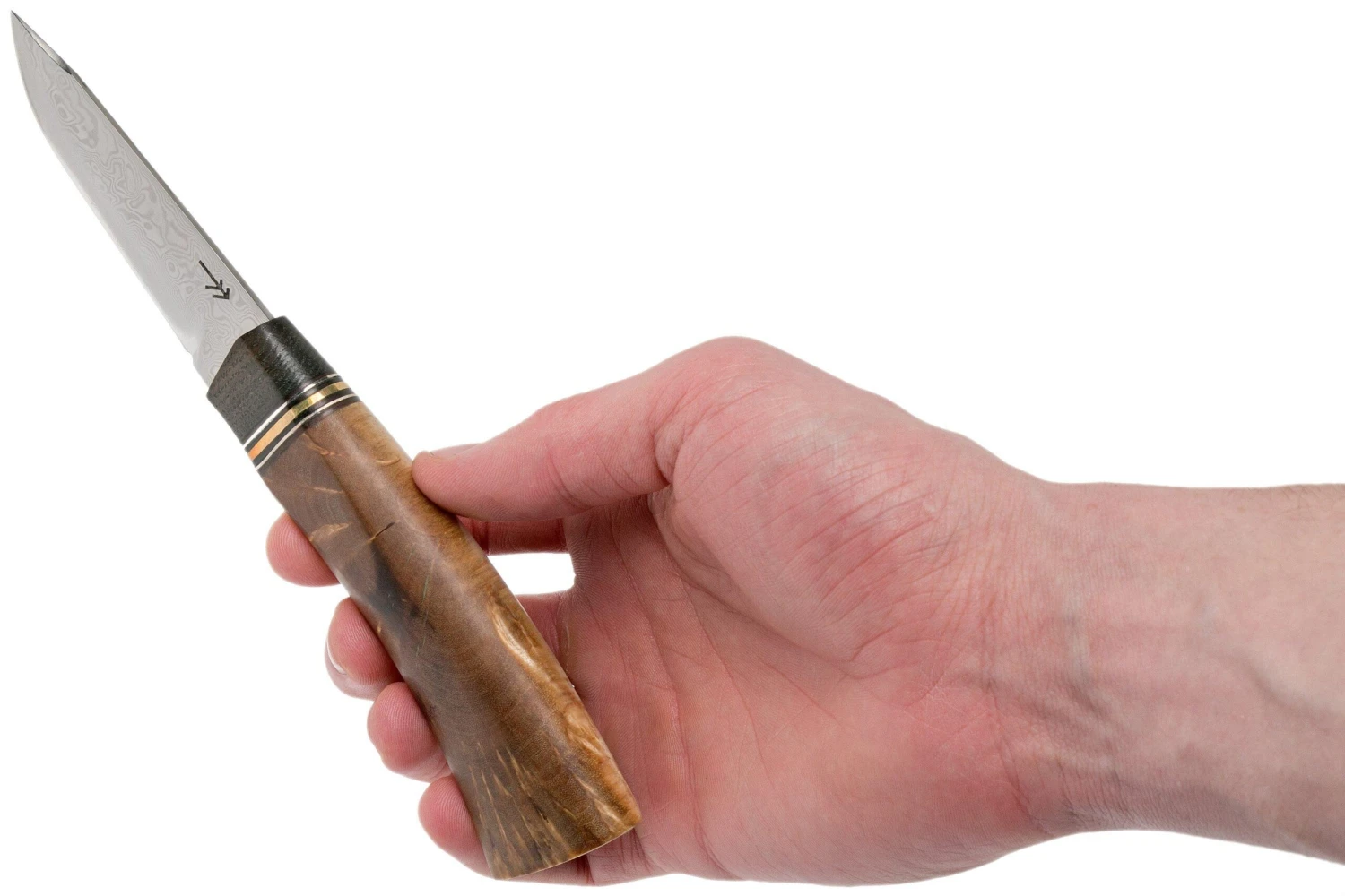 Autine Puukko, Stainless Damascus, Funda RH Marrón - Imagen 6