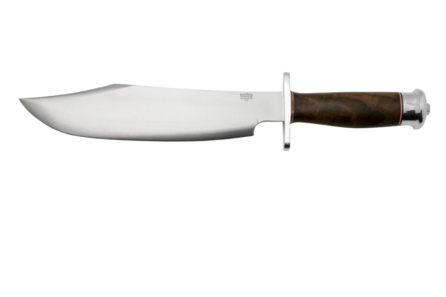 Bark River Shining Mountain Bowie A2 Walnut Burl Double Quillion, Cuchillo Bowie