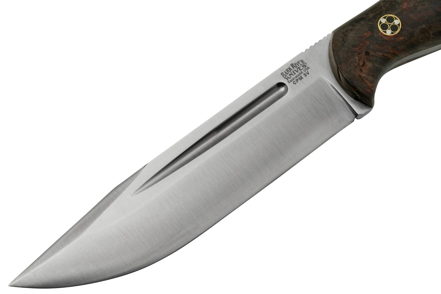 Bark River Cub CPM 3V Hellfire Maple Burl Mosaic Pins, Cuchillo De Bushcraft - Imagen 3