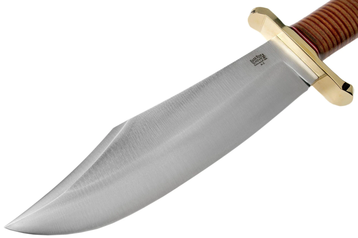 Bark River V-44 Bowie A2 Stacked Leather, Brass Double Quillion, Cuchillo Bowie - Imagen 3