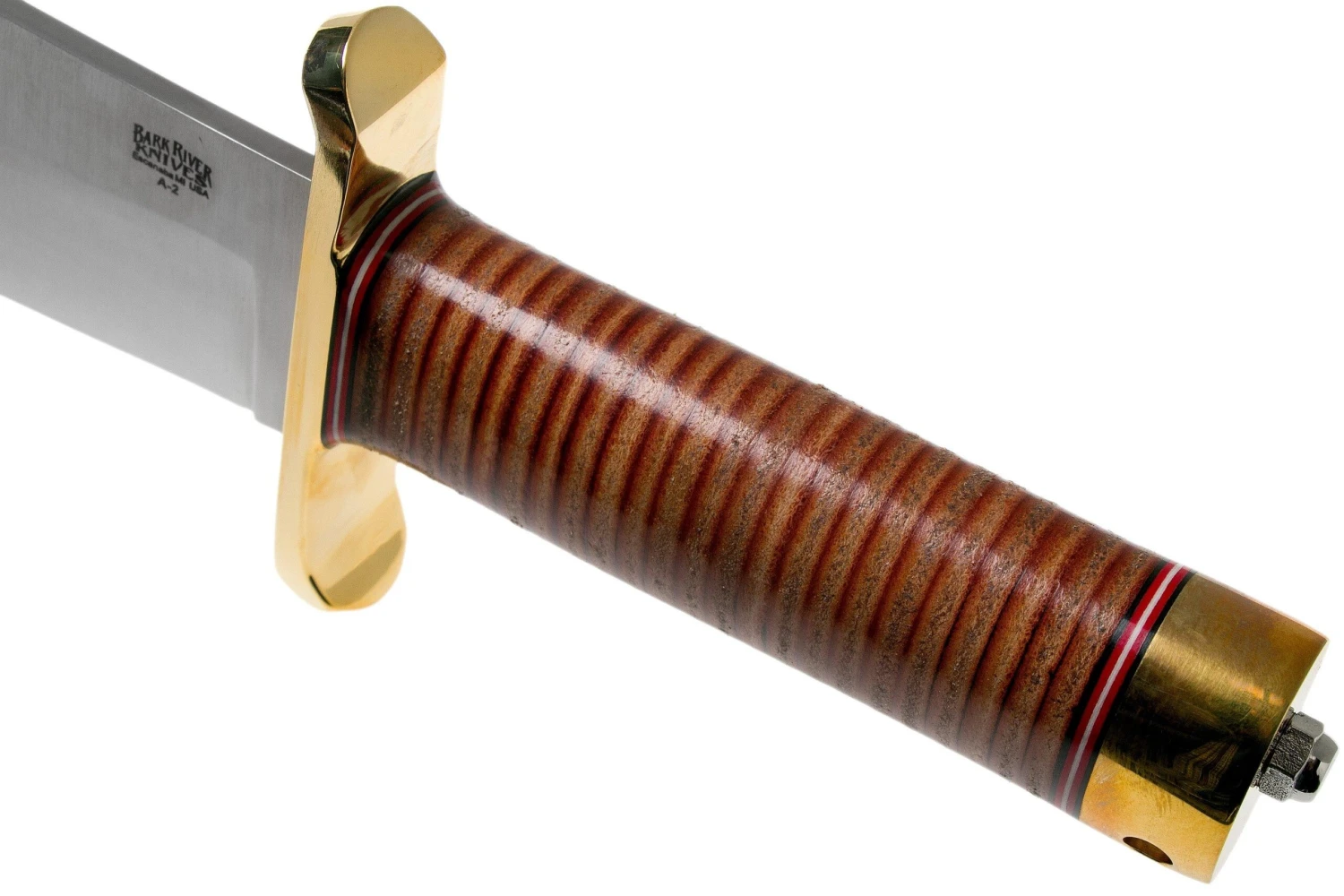 Bark River V-44 Bowie A2 Stacked Leather, Brass Double Quillion, Cuchillo Bowie - Imagen 5