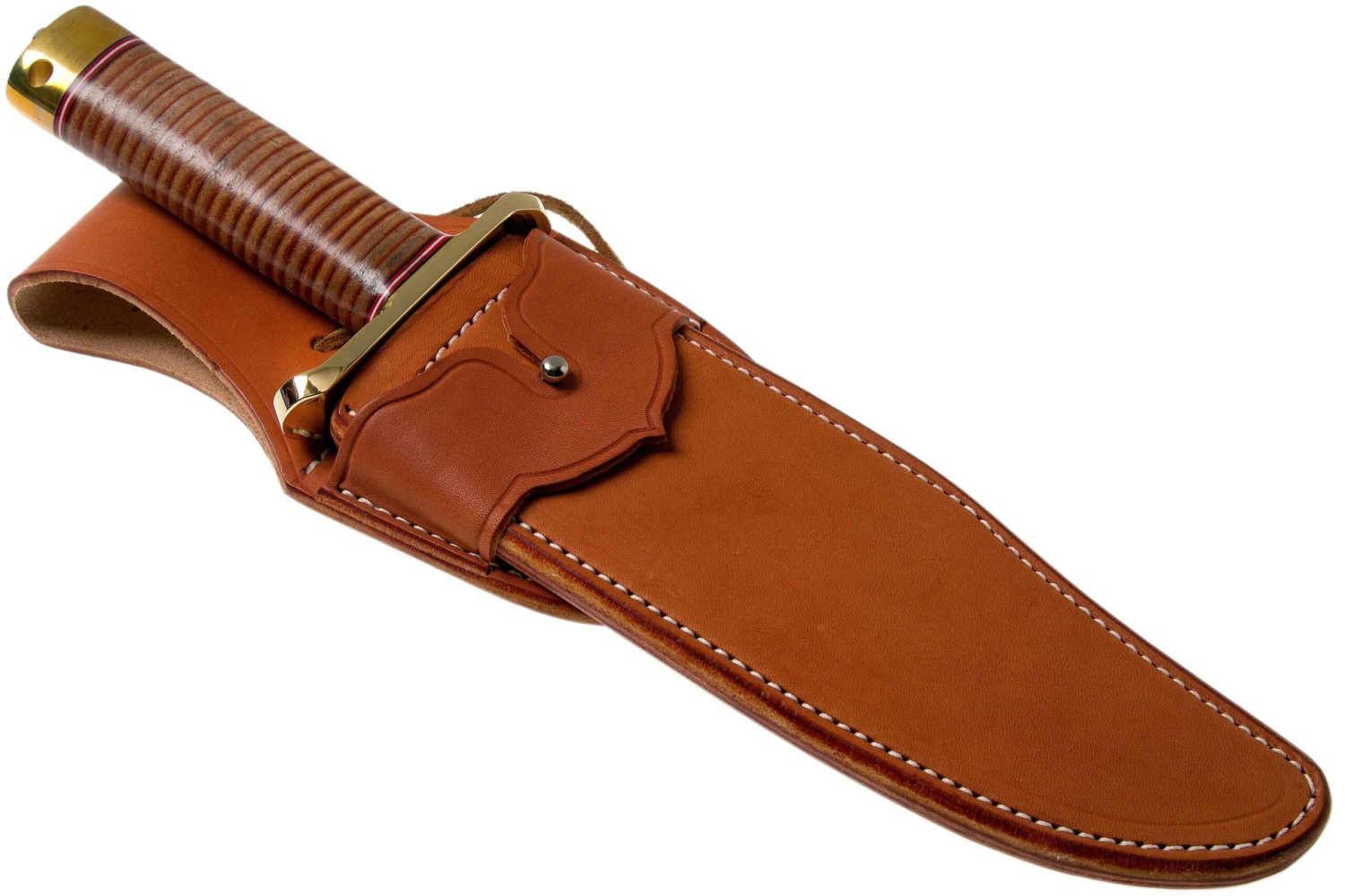 Bark River V-44 Bowie A2 Stacked Leather, Brass Double Quillion, Cuchillo Bowie - Imagen 6