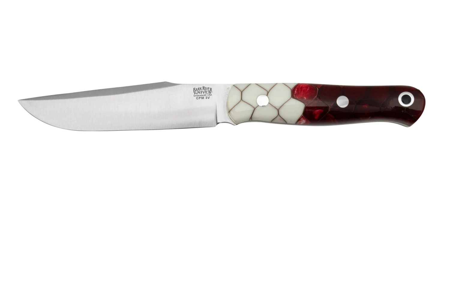 Bark River Ultra Lite Field Knife CPM 3V Ruby Frost Dragonscale Red Liner, Cuchillo Bushcraft