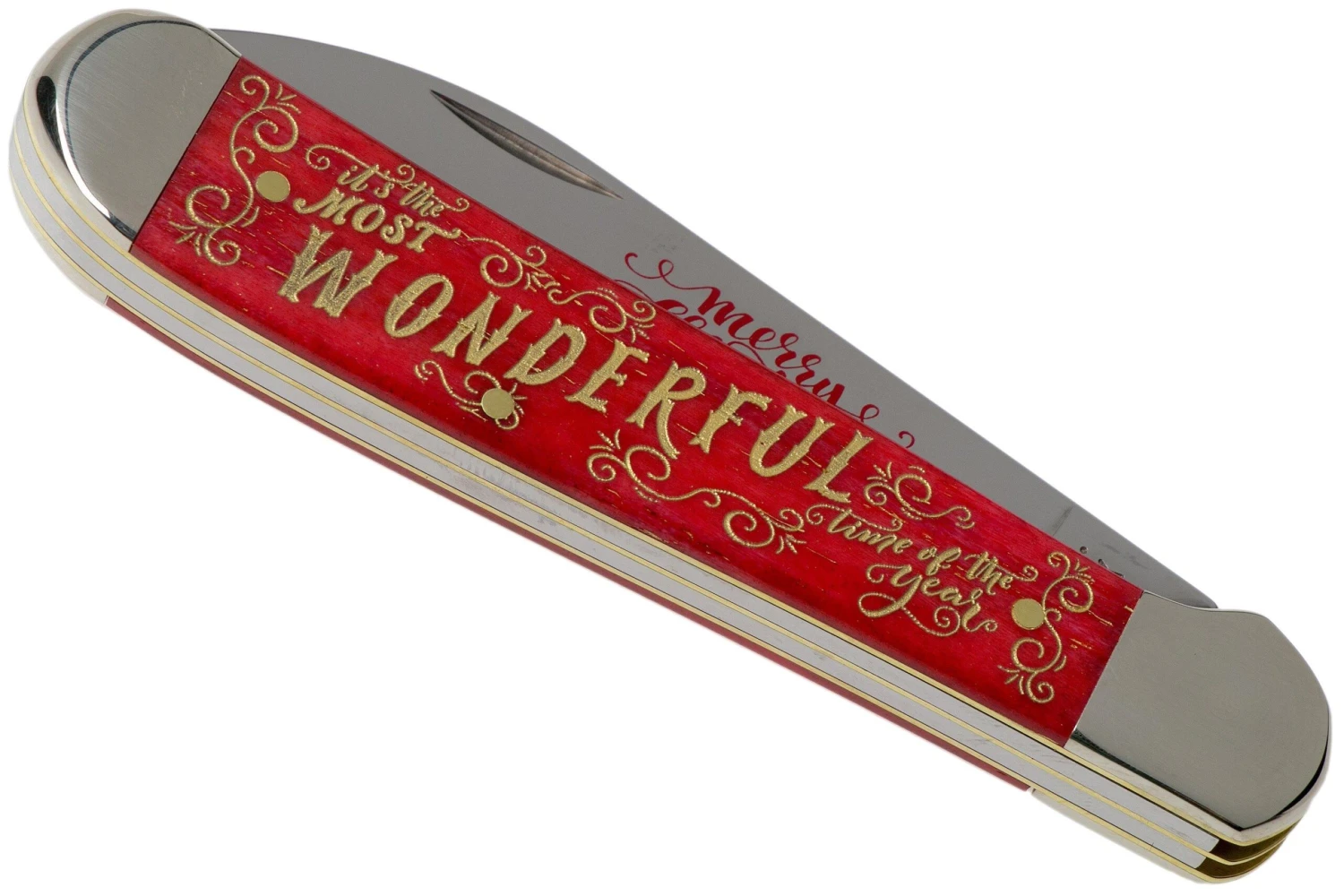 Case Copperhead, Christmas Gift Tin, Embellished Smooth Dark Red Bone, 10605, 6248W SS Navaja - Imagen 4