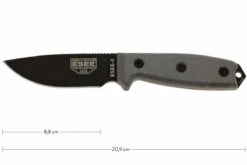 ESEE Model 3 Black Blade, Grey Handle 3P-KO Cuchillo De Supervivencia Sin Funda