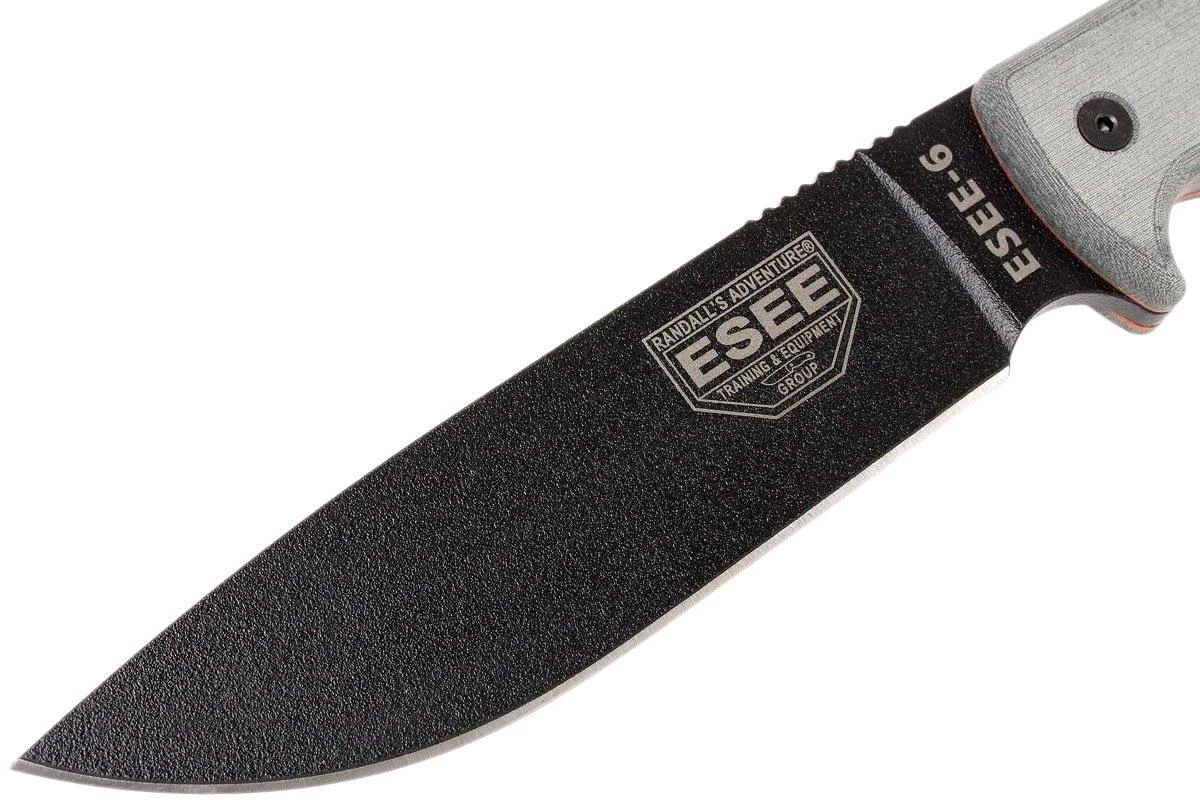 ESEE Model 6 Black Blade, Grey Handle 6P-B Con Funda Negra + Clip De Cintur贸n - Imagen 3