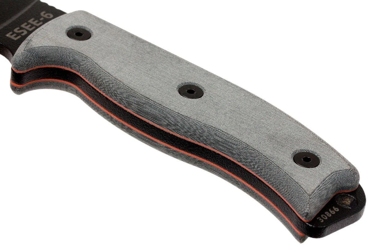 ESEE Model 6 Black Blade, Grey Handle 6P-B Con Funda Negra + Clip De Cintur贸n - Imagen 4