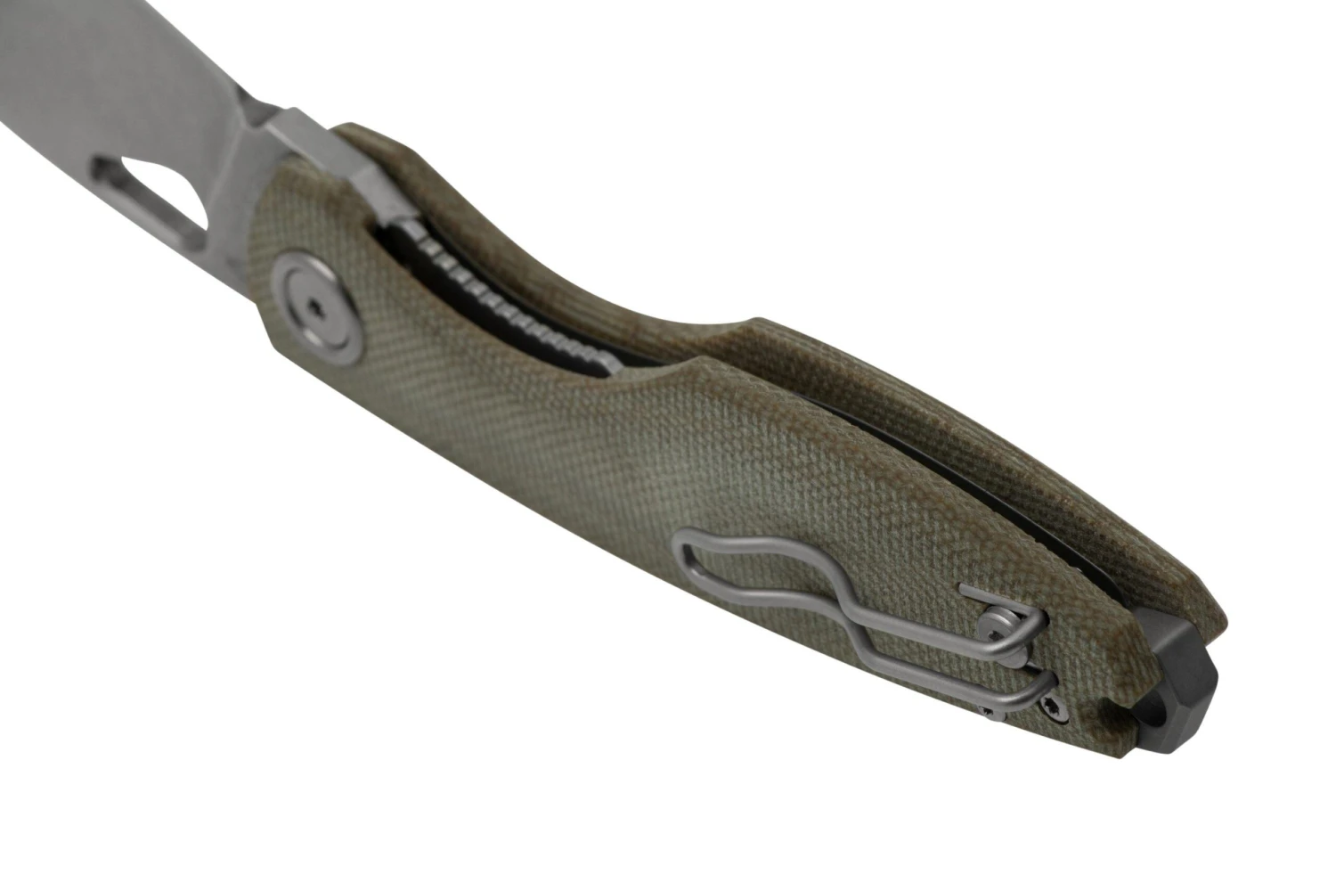 Fox Chilin FX-530-MOD Stonewashed M398, OD Green Micarta Navaja, Diseño Jesper Voxnaes - Imagen 4