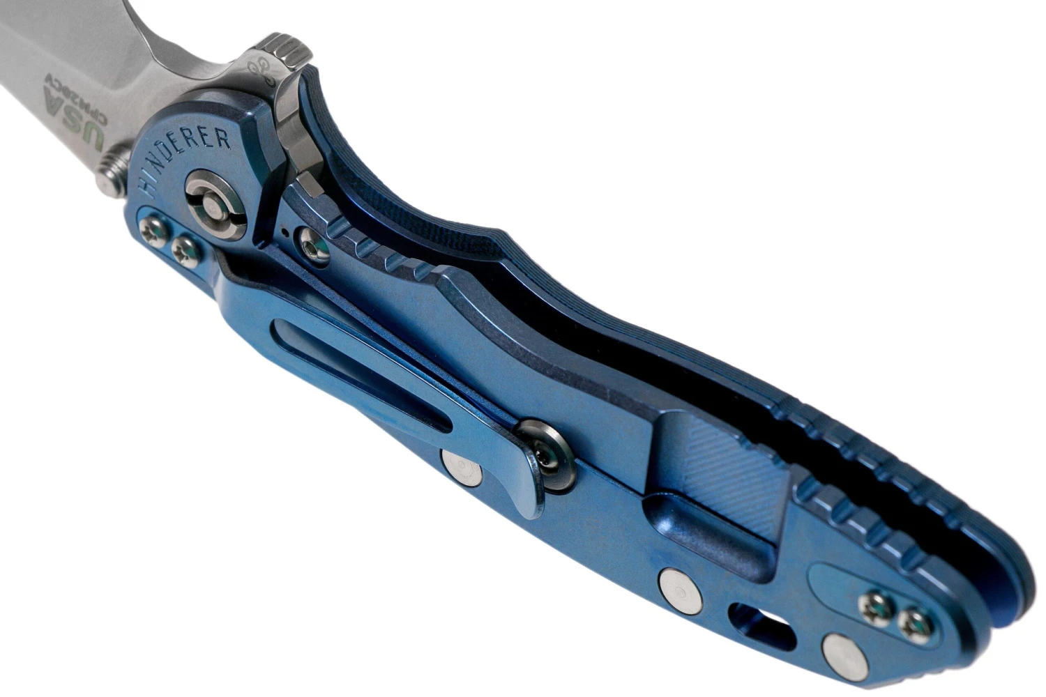 Rick Hinderer XM18 3,5” 20CV Slicer, Blue Ti, Blue-Black G10 Navaja - Imagen 5