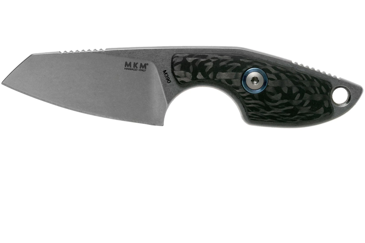 MKM Mikro 2 Wharncliffe, Stonewashed Carbon Fibre Cuchillo De Cuello, Jesper Voxnaes Design