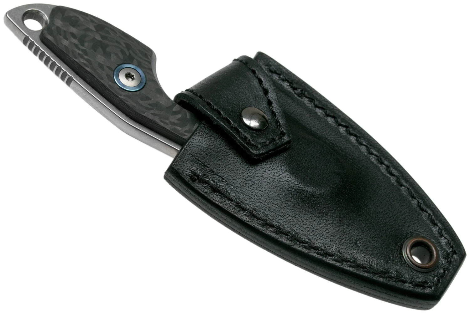 MKM Mikro 2 Wharncliffe, Stonewashed Carbon Fibre Cuchillo De Cuello, Jesper Voxnaes Design - Imagen 6