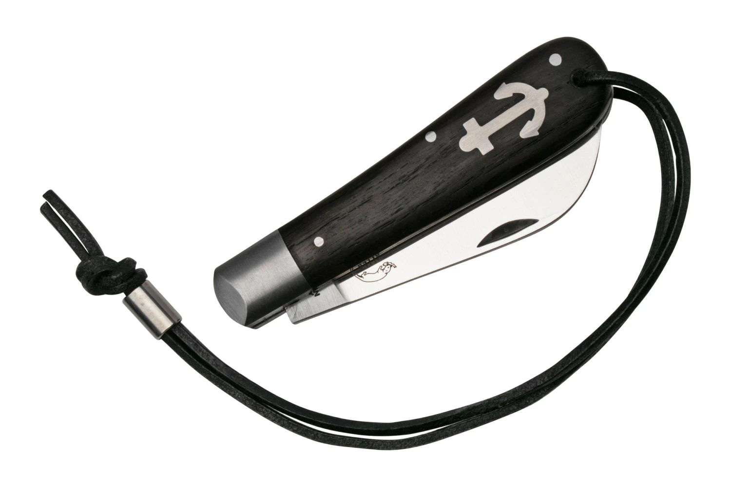 Otter Anchor Knife 172 LB Large Carbon, Smoked Oak, Stainless Anchor, Leather Strap, Navaja - Imagen 4