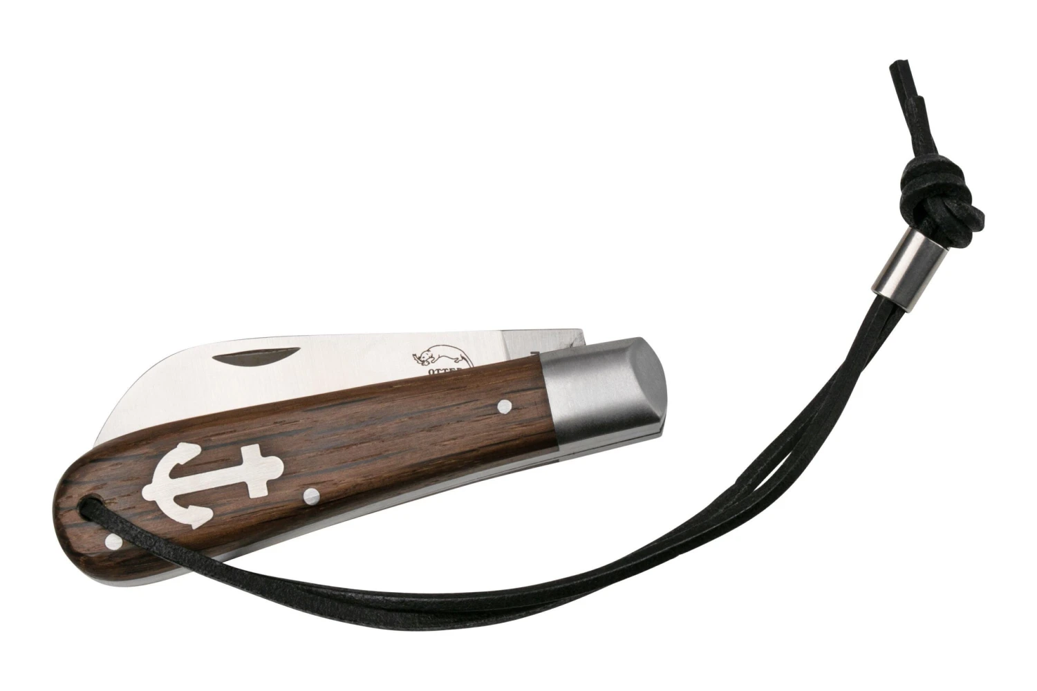 Otter Anchor Knife SET 172 Large Stainless, Smoked Oak, Brass Anchor, Leather Strap Navaja - Imagen 4