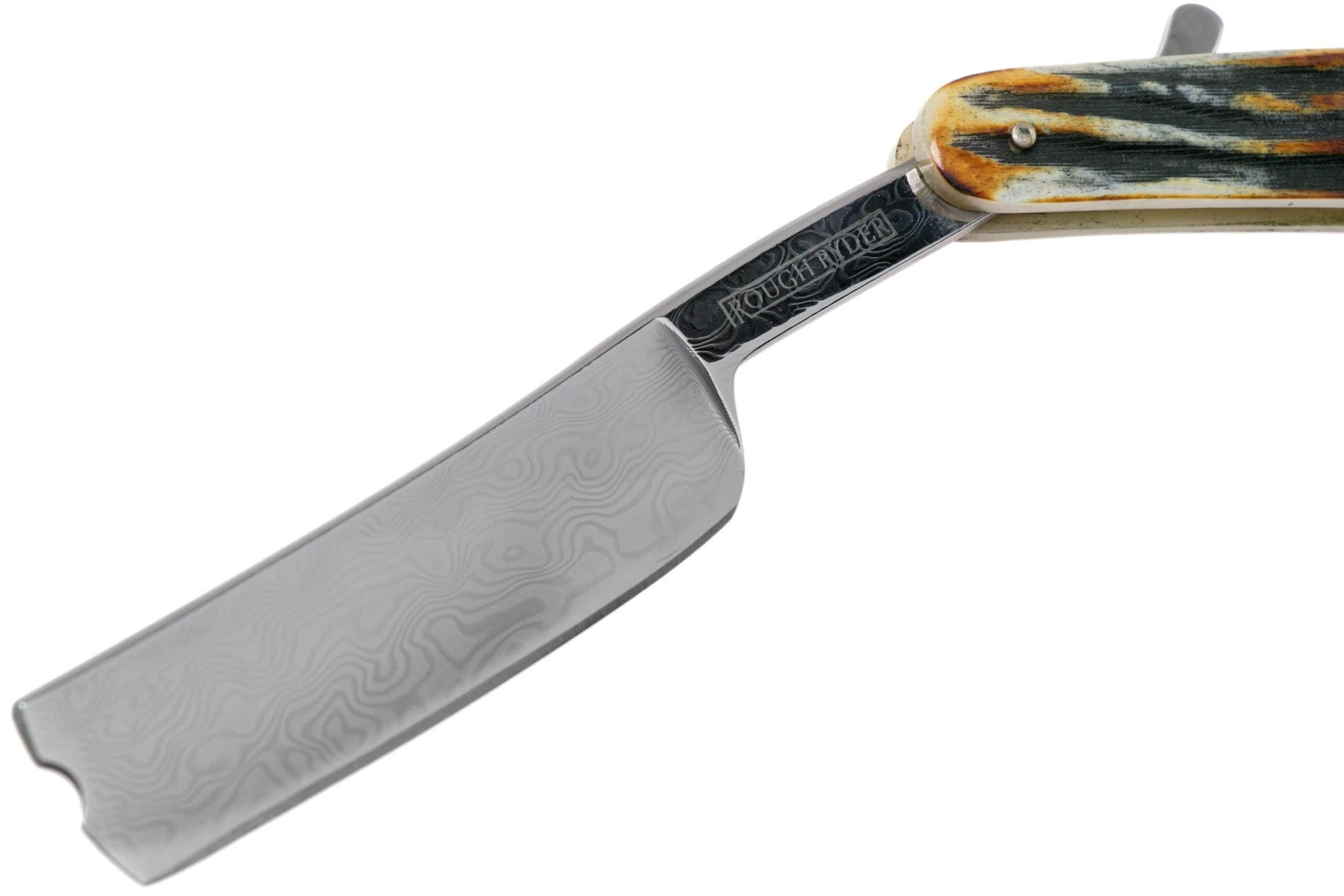 Rough Ryder Folding Razor Cinnamon Stag RR2159 Damascus Navaja De Afeitar - Imagen 3