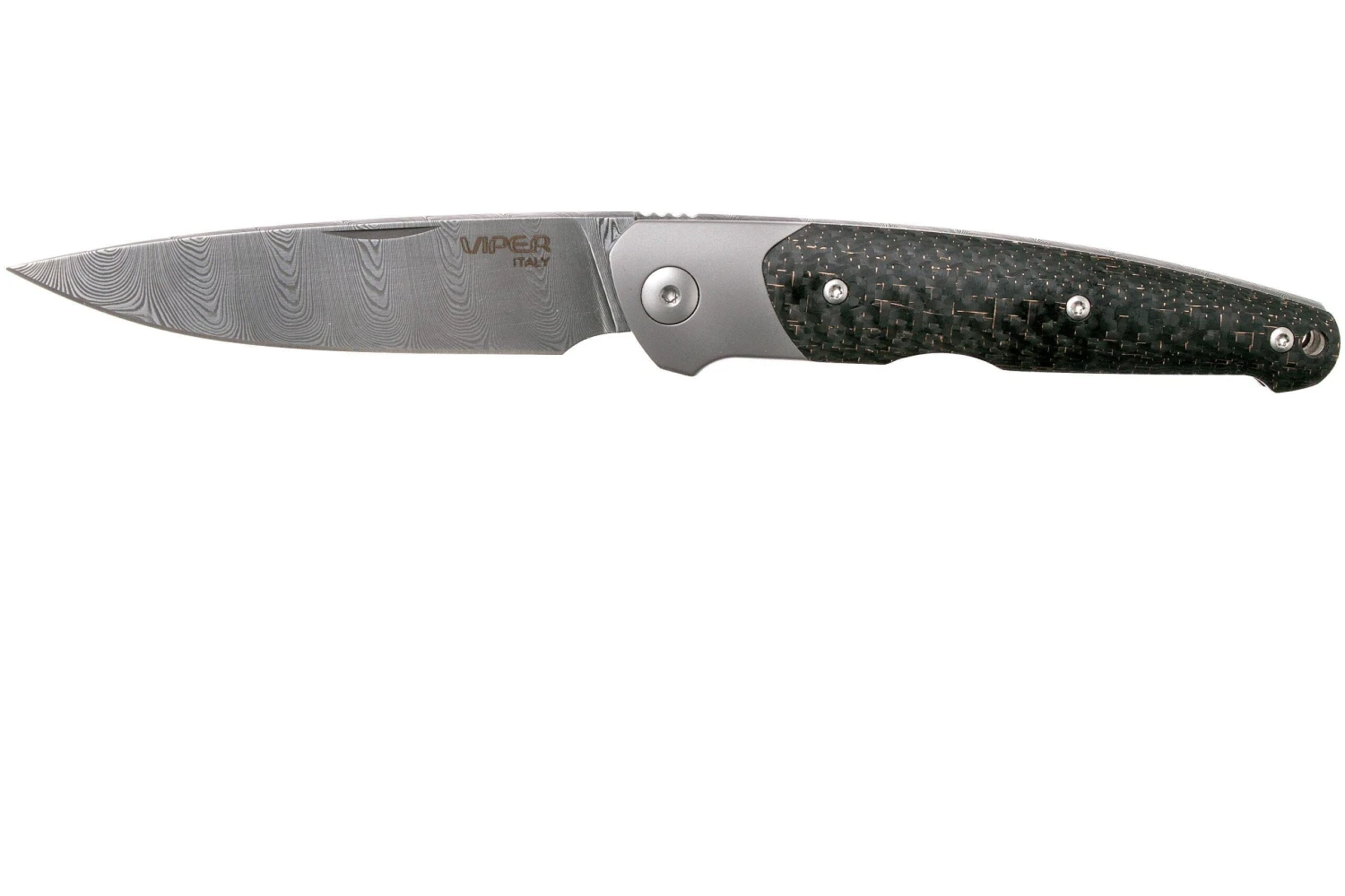 Viper Key VA5978FCB Bolster Damascus Copper Carbon Fibre Navaja