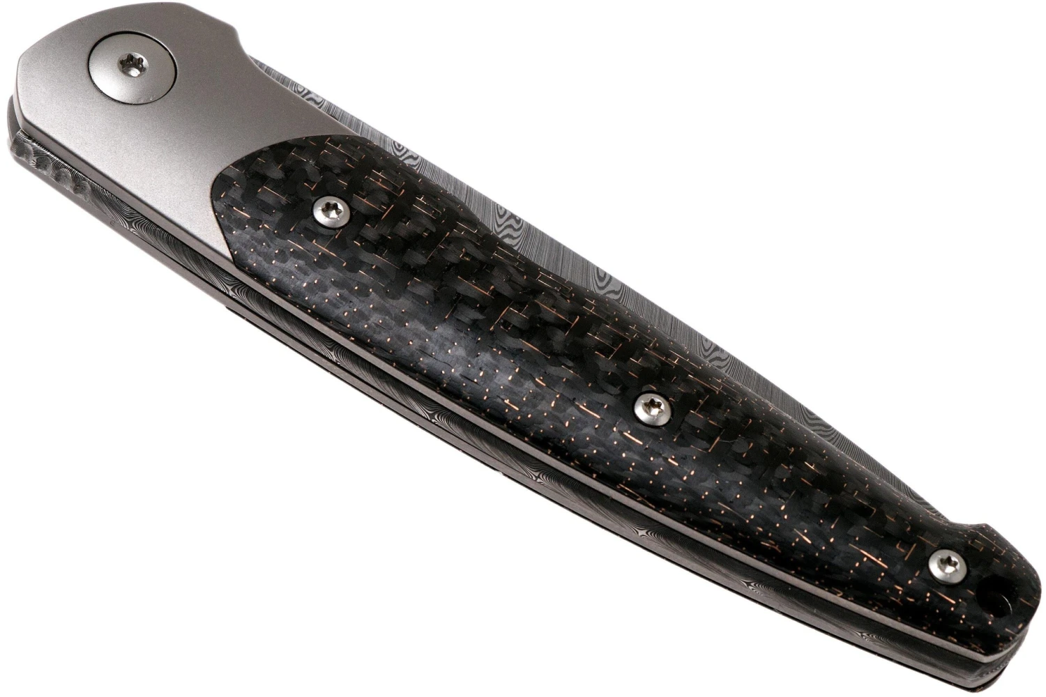 Viper Key VA5978FCB Bolster Damascus Copper Carbon Fibre Navaja - Imagen 4