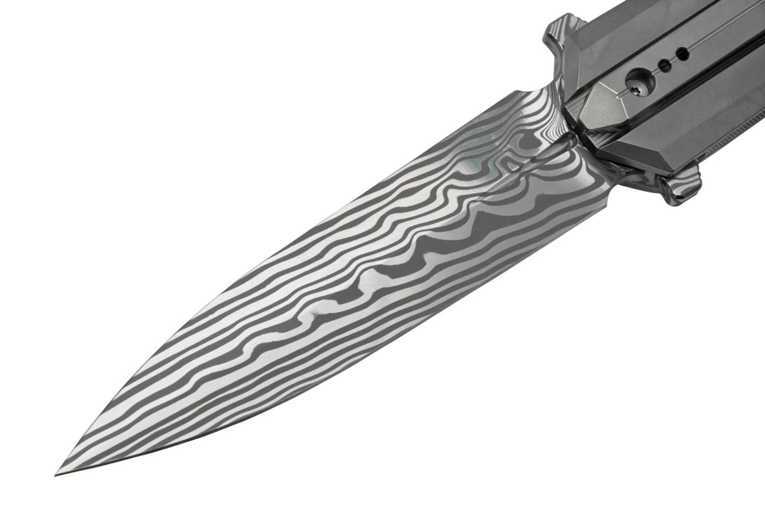 WE Knife Diatomic WE22032-DS1 Gray Bead Blast Titanium, Hakkapella Damasteel Single Edge Navaja - Imagen 3