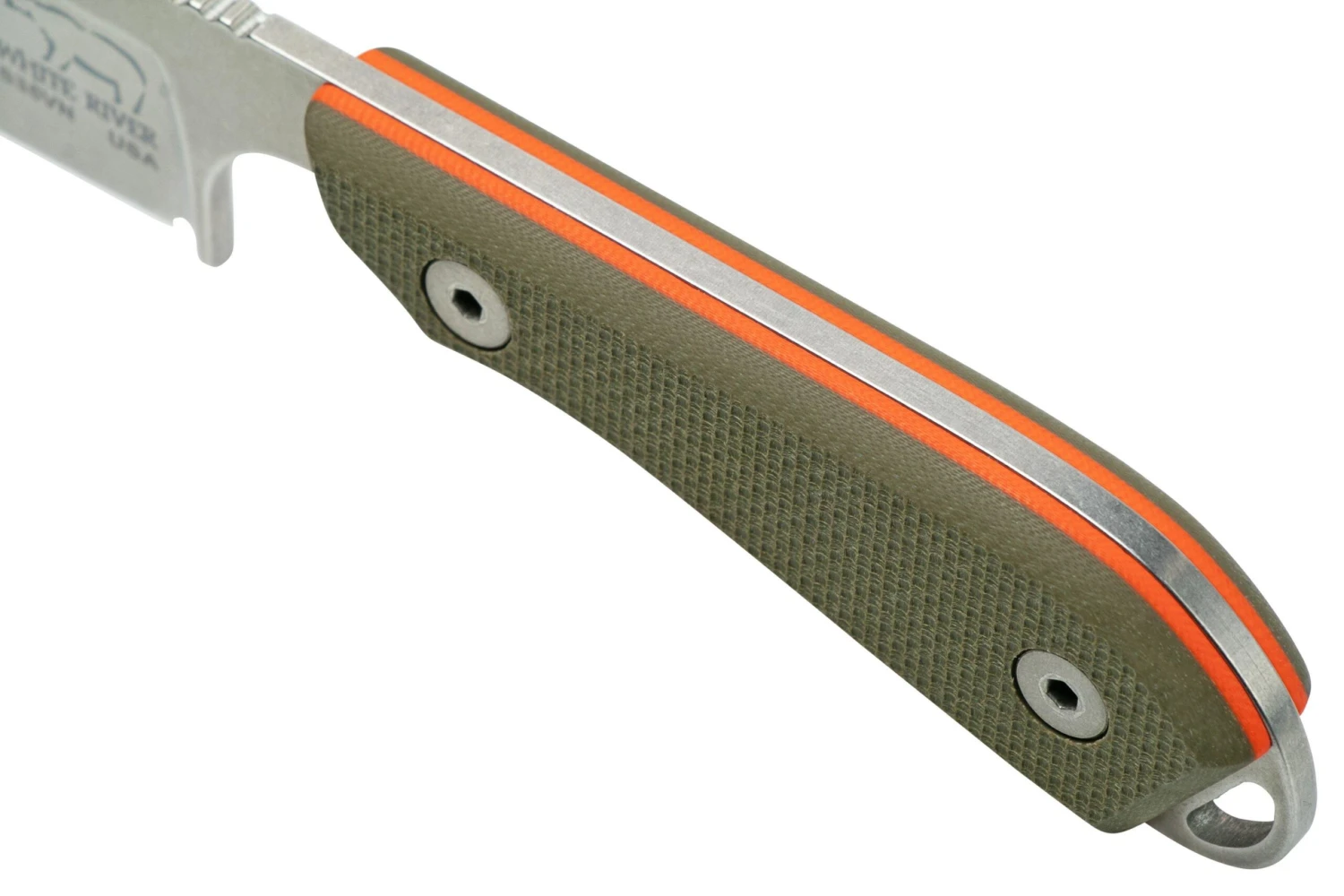 White River M1 Backpacker Pro WRM1-TGO Green/Orange G10, Funda De Kydex, Cuchillo De Cuello - Imagen 6